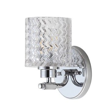 Spaulding Vintage Iron/Chevron Pattern Glass Farmhouse Cottage LED Vanity Light - JONATHAN Y